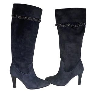 Di Nuccio navy blue suede metal chainPointy Toe Heel Knee Boot 36 Italy